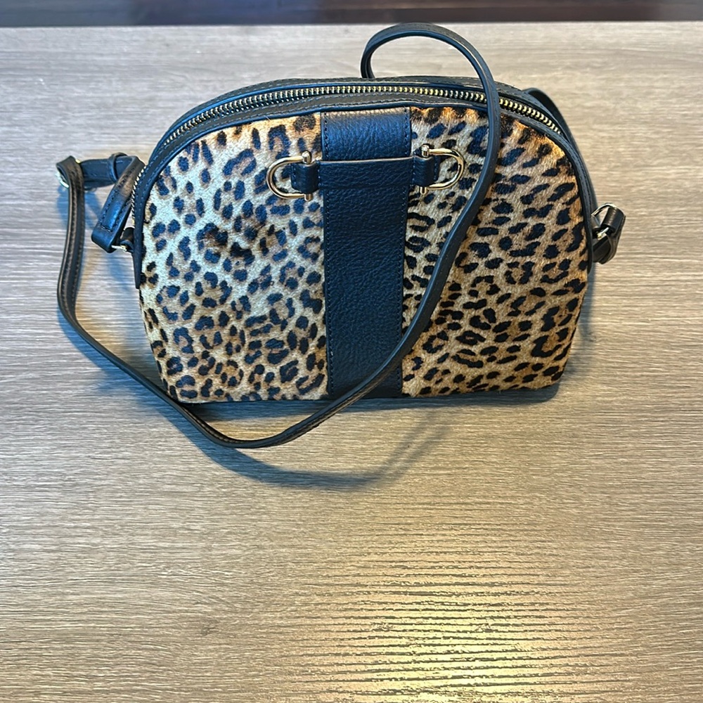 Talbots Calf Hair Leopard Print & Black Pebble Leather Crossbody Never Been Used